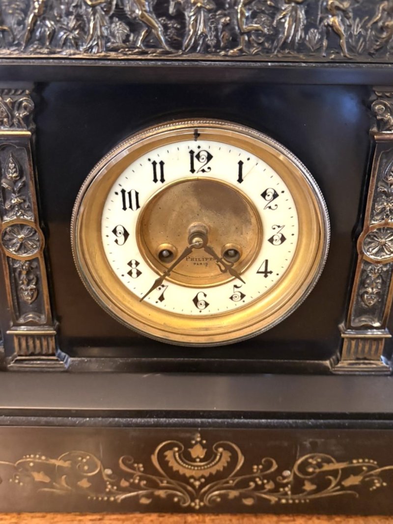 Antique Exceptional Large Victorian Marble Mantel Clock by Philippes Paris – 8 Day Movement - Image 8